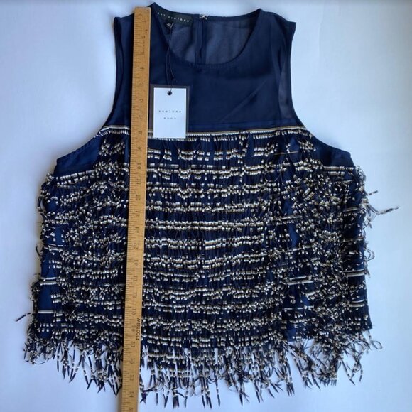 NWT Endless Rose Navy & Yellow Fringed Tiered Tank Top L - Picture 5 of 9